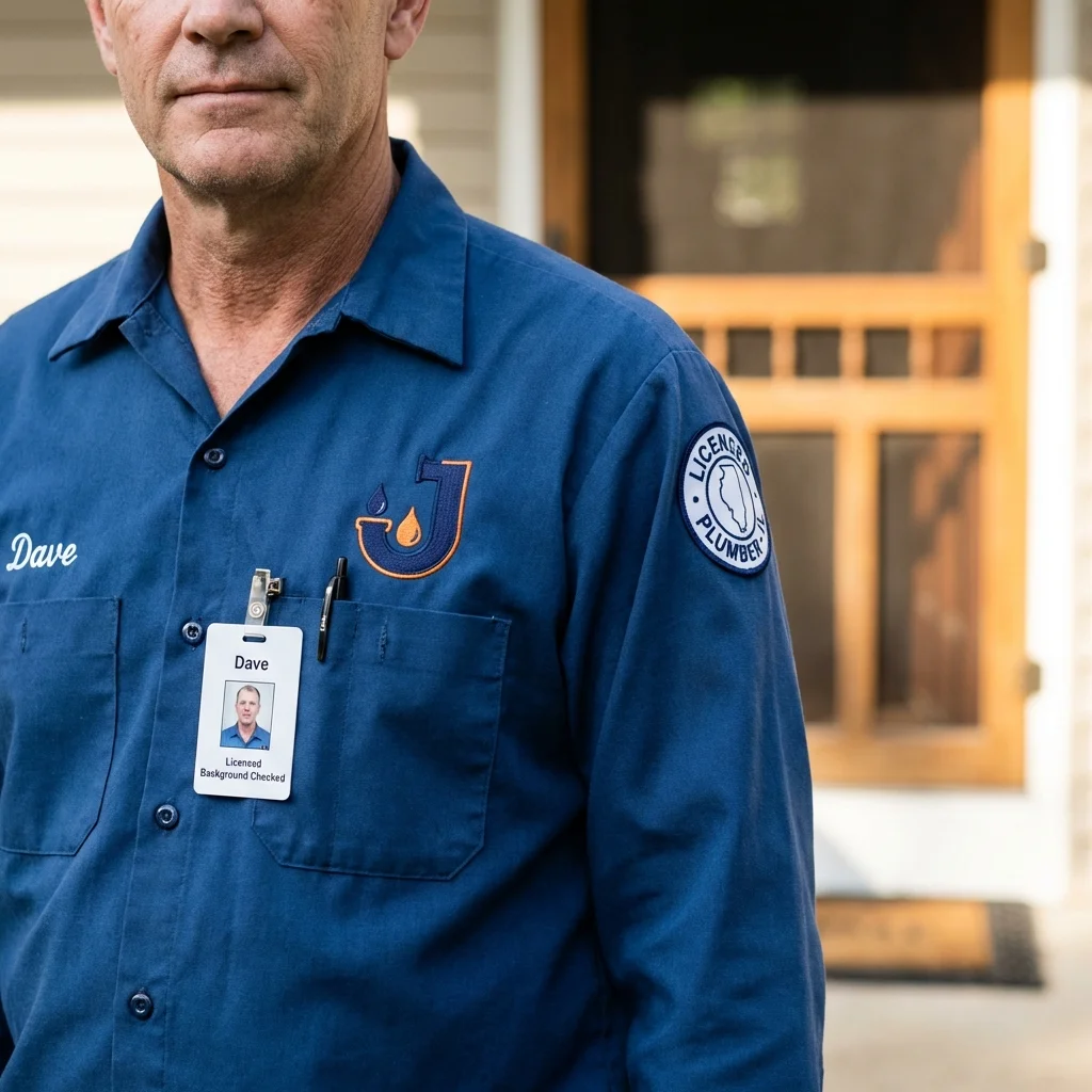 Licensed plumber showing ID badge in Hardwick, VT
